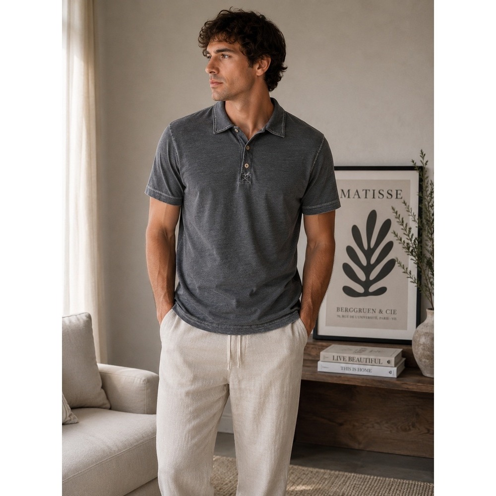 Gimos Polo Shirt Mens Large Gray Acid Wash Distressed Made in Italy